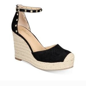 Thalia Sodi Black and Tan Espadrille Wedges